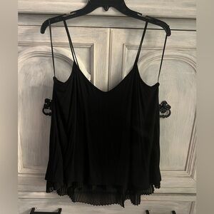 Anthropologie Pebble And Stone Black Layered Pleated Split Back V-Neck Tank